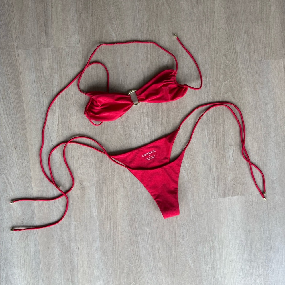 Lavarice Red Bikini Set with Gold Accent